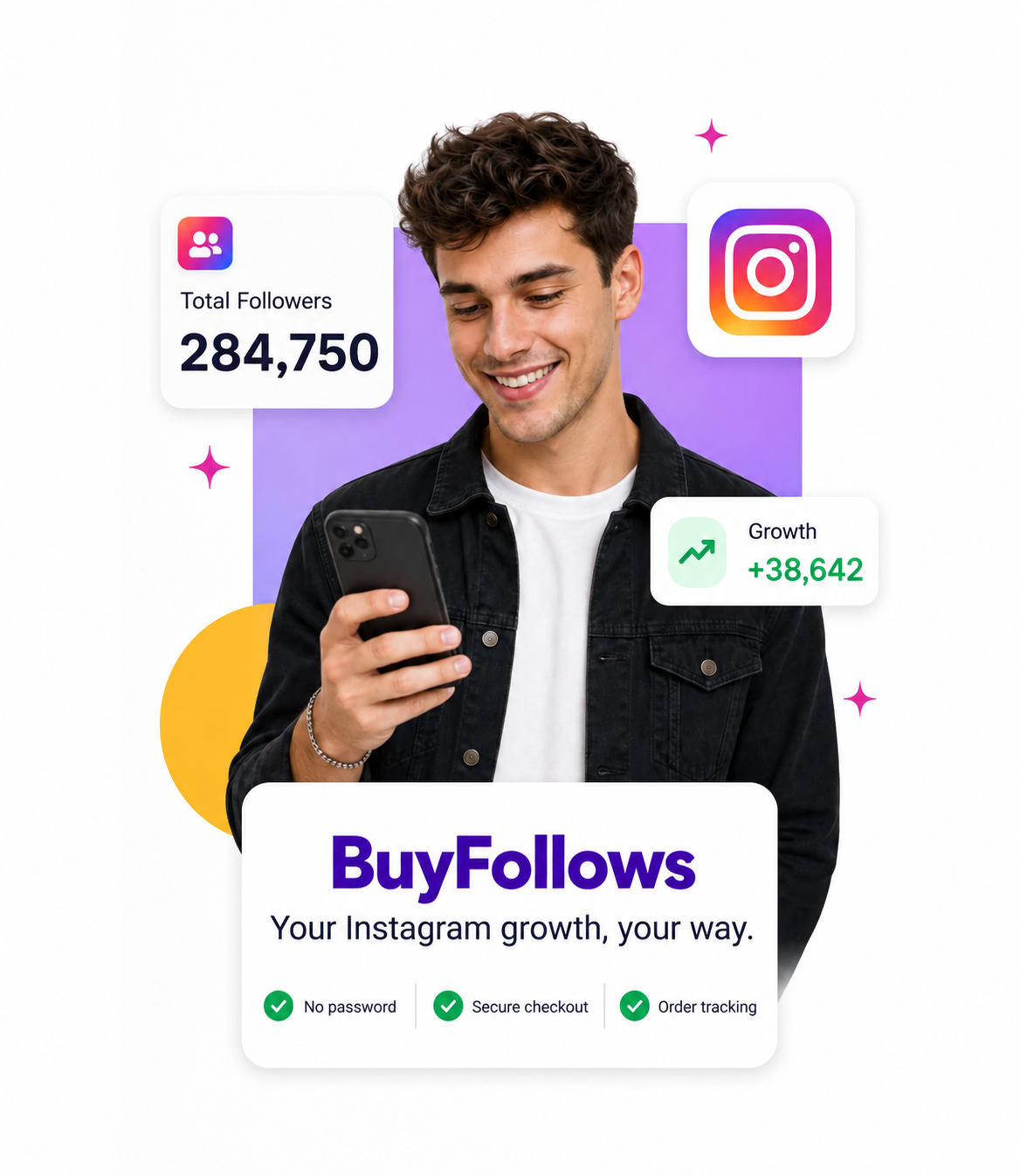 BuyFollows Instagram growth service dashboard showing follower delivery