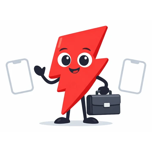 Illustration of the BuyFollows mascot holding a briefcase beside client phones
