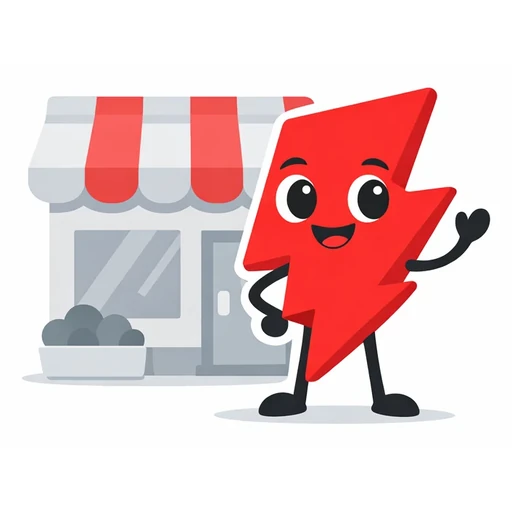 Illustration of the BuyFollows mascot in front of a small shopfront